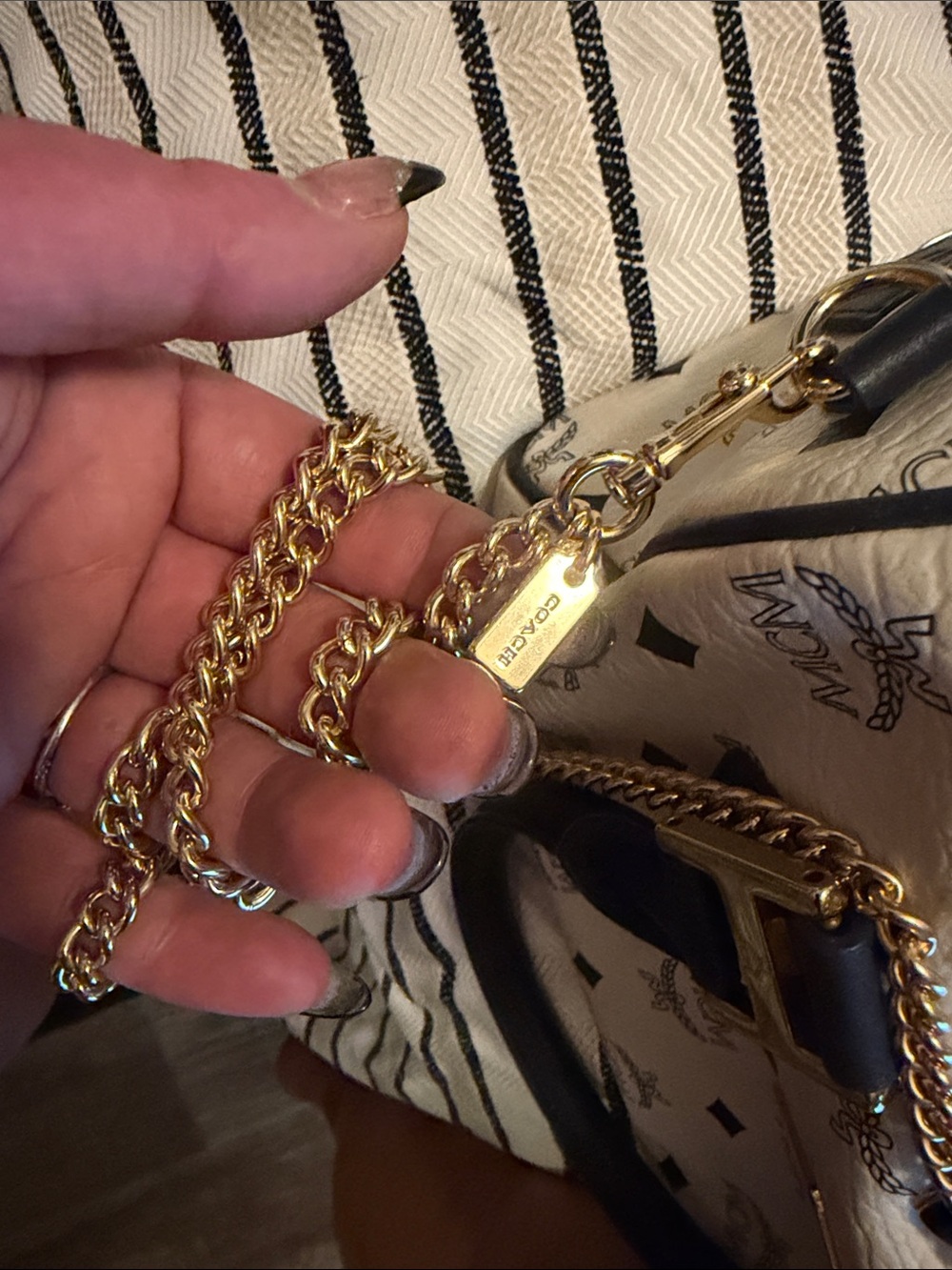 MCM Cream Visetos Satchel with Black Handles and Gold Hardware - Picture 7 of 7